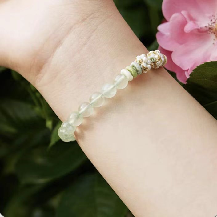 Natural Prehnite Bracelet – Green Strawberry Crystal Beads