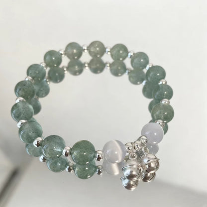 Green Aventurine Double-Layer Healing Bracelet with Silver Bells