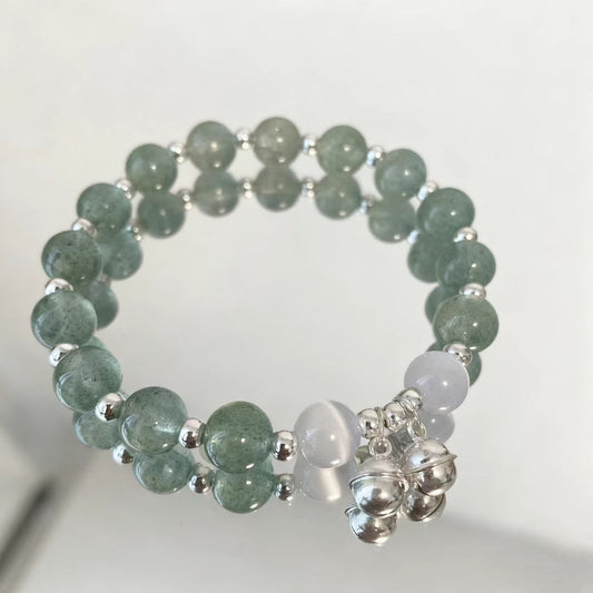 Green Aventurine Double-Layer Healing Bracelet with Silver Bells