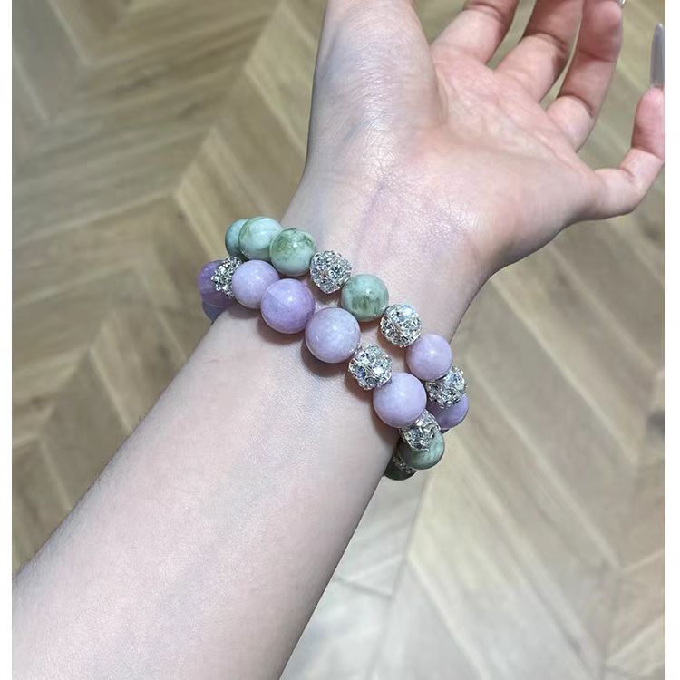 Lavender Jade & Green Jadeite Crystal Bracelet – Abundance & Tranquility