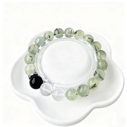 Grounded Clarity: Green Phantom Quartz, Clear Quartz &amp; Obsidian Bracelet
