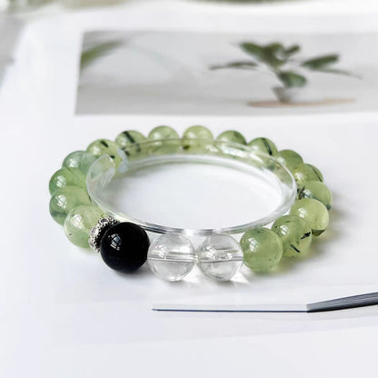 Grounded Clarity: Green Phantom Quartz, Clear Quartz &amp; Obsidian Bracelet