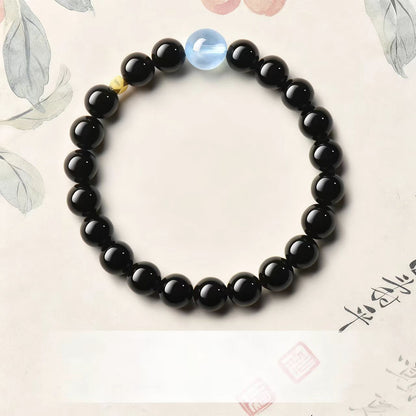 Black Obsidian Protection Bracelet with Blue Moonstone Bead – Grounding & Emotional Balance