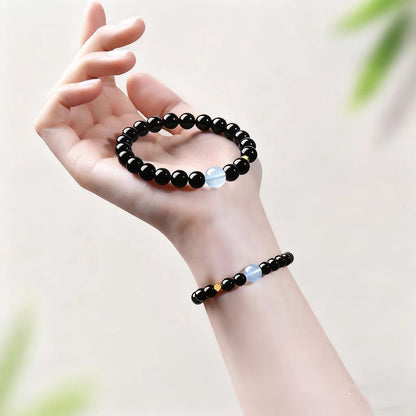 Black Obsidian Protection Bracelet with Blue Moonstone Bead – Grounding & Emotional Balance