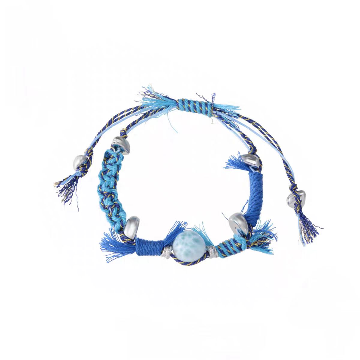 Ocean Spirit Handmade Larimar Healing Bracelet – Adjustable Macrame Crystal Jewelry