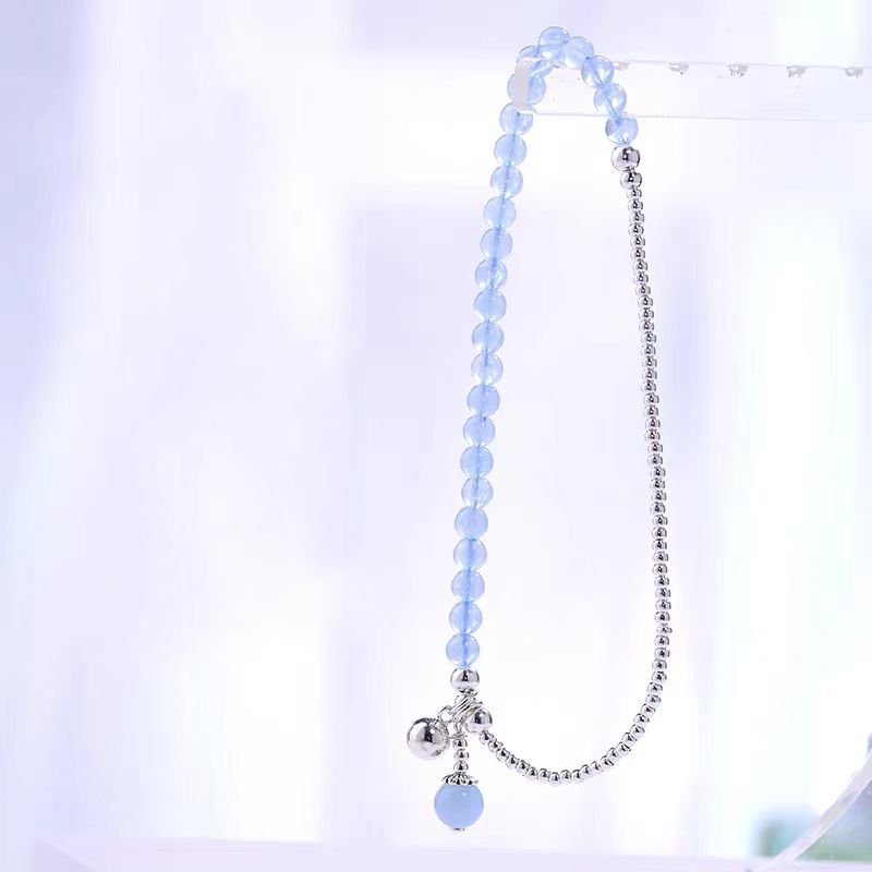 Serene Whisper — Blue Chalcedony & Silver Bead Healing Bracelet