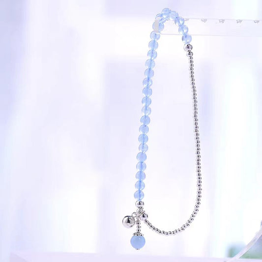 Serene Whisper — Blue Chalcedony & Silver Bead Healing Bracelet