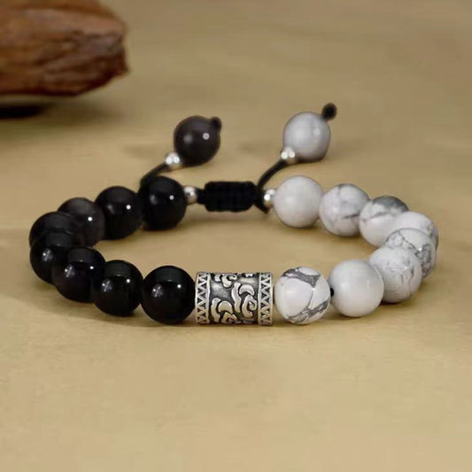 Yin & Yang Harmony Bracelet – Black Obsidian & White Howlite Crystal Healing Jewelry