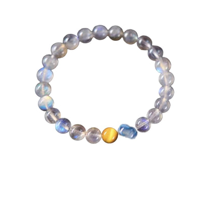 Beaded bracelet with multicolored beads on a white background