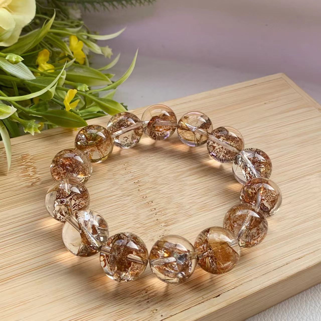 Golden Foil Rutilated Quartz Healing Bracelet – Abundance & Radiance