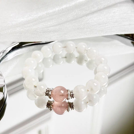 Pure Heart Harmony Bracelet – White Quartz & Rose Quartz Crystal Healing Jewelry