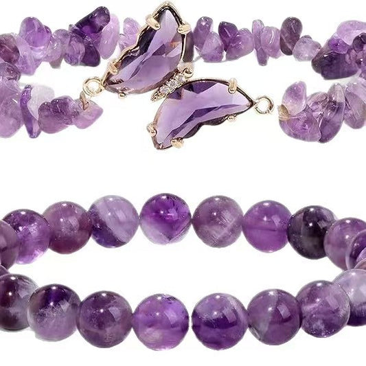 Amethyst Butterfly Charm Bracelet – Crystal Healing for Intuition & Protection