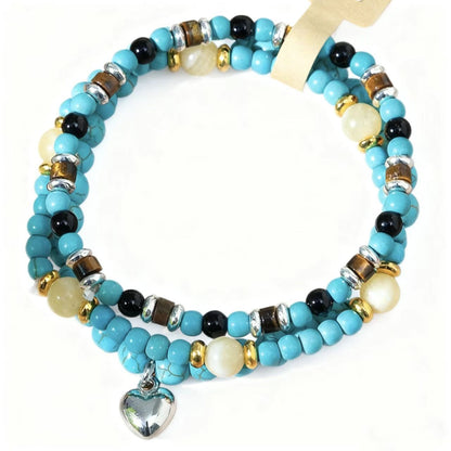Turquoise Healing Energy Bracelet – Double Wrap with Heart Charm