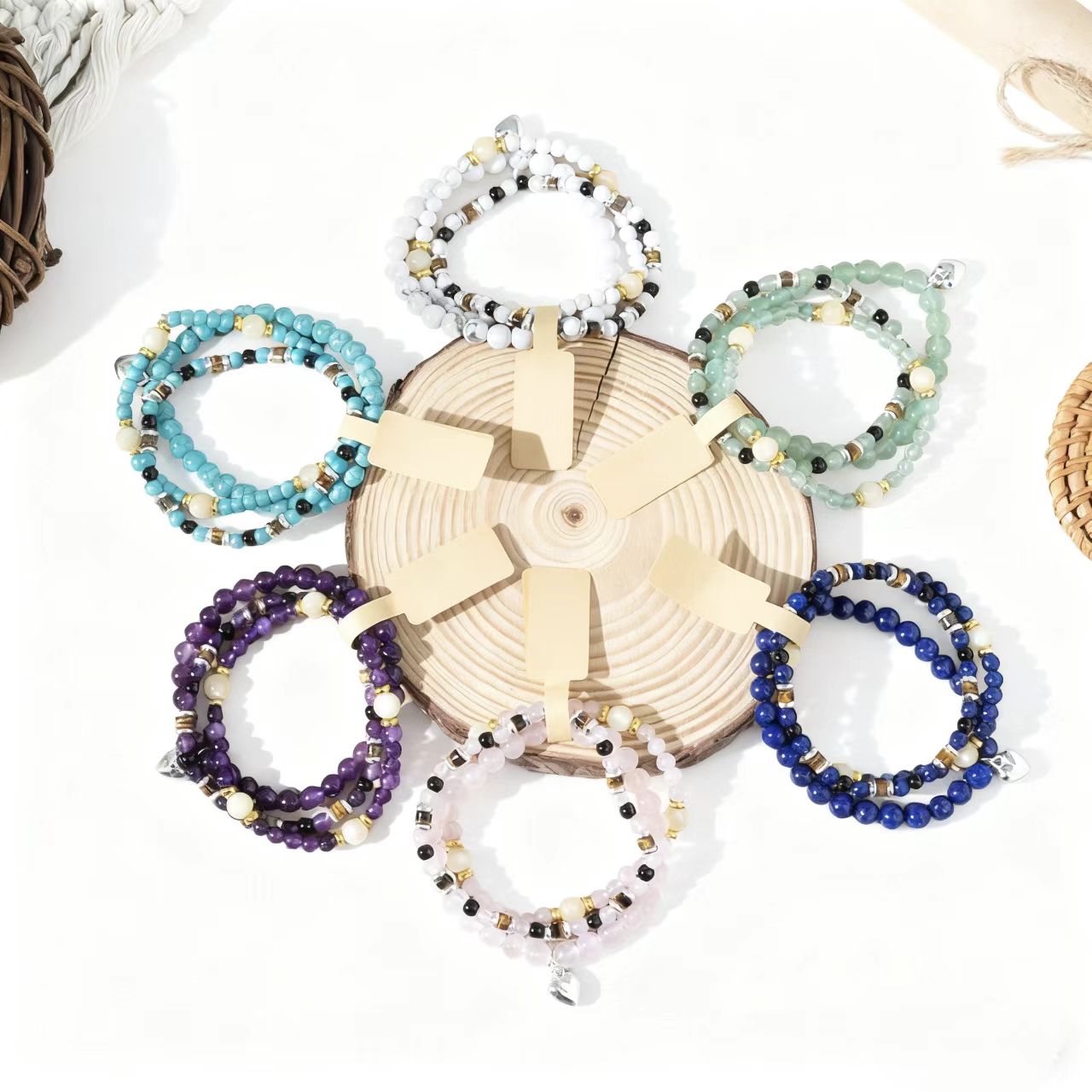 Turquoise Healing Energy Bracelet – Double Wrap with Heart Charm