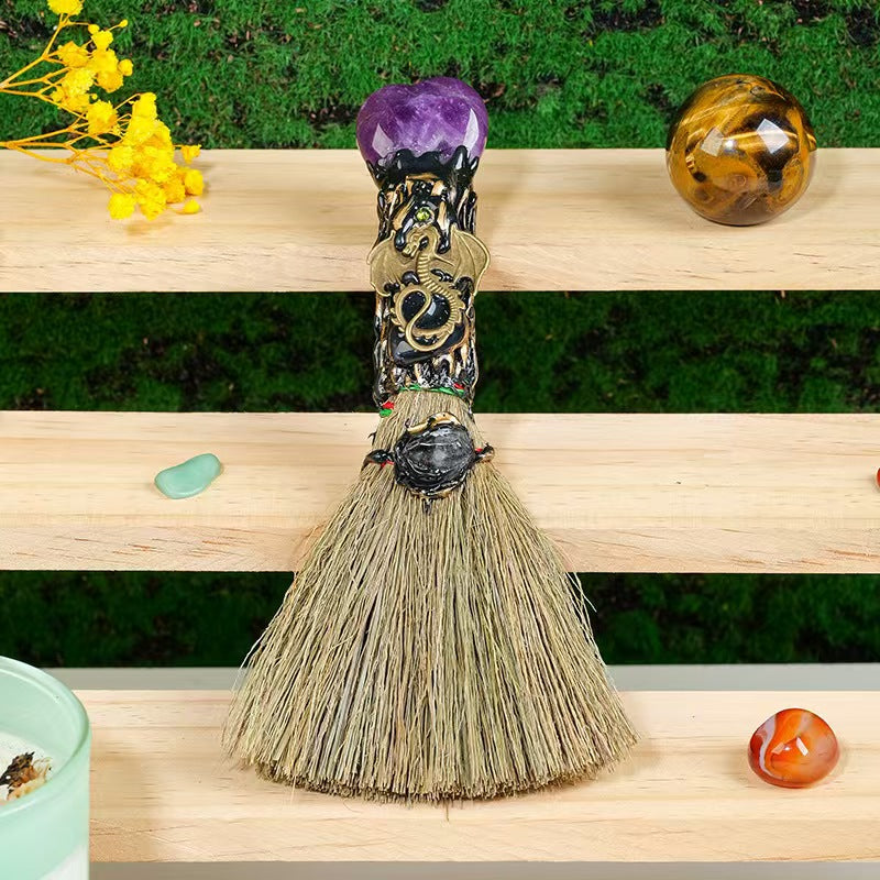 Crystal Witch Broom – Tiger's Eye, Amethyst & Tourmaline
