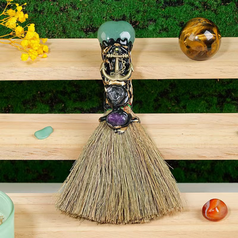 Crystal Witch Broom – Tiger's Eye, Amethyst & Tourmaline
