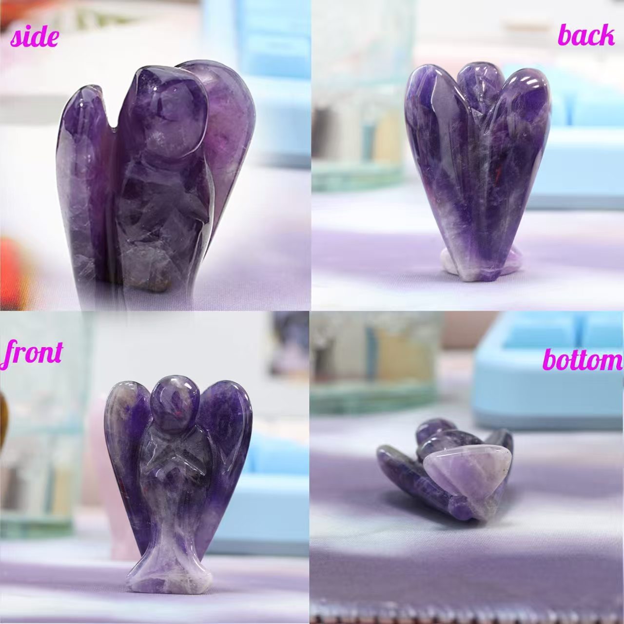 Hand-Carved Amethyst Angel Figurine – Pocket Crystal for Healing & Protection