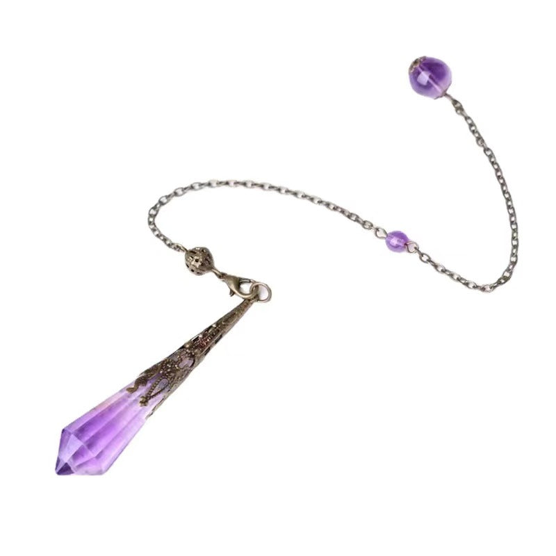 Rose Quartz & Amethyst Faceted Crystal Pendulum – 12-Sided Healing Point with Chain