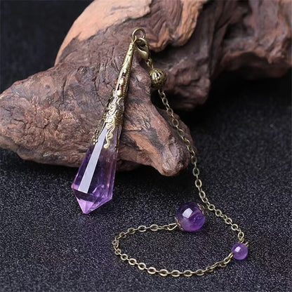 Rose Quartz & Amethyst Faceted Crystal Pendulum – 12-Sided Healing Point with Chain