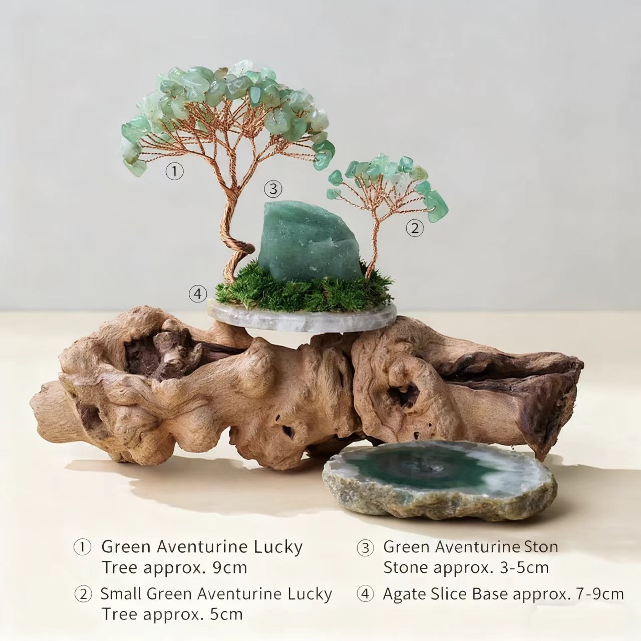Green Aventurine Crystal Tree on Agate Base – Attract Wealth & Growth Energy