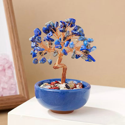Crystal Gemstone Tree of Life with Treasure Bowl