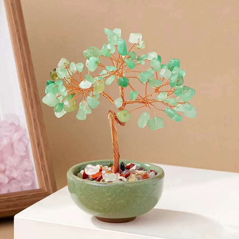 Crystal Gemstone Tree of Life with Treasure Bowl