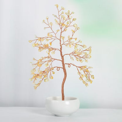 Mini Natural Crystal Tree with White Ceramic Pot – Handmade Gemstone Ornament for Home & Office
