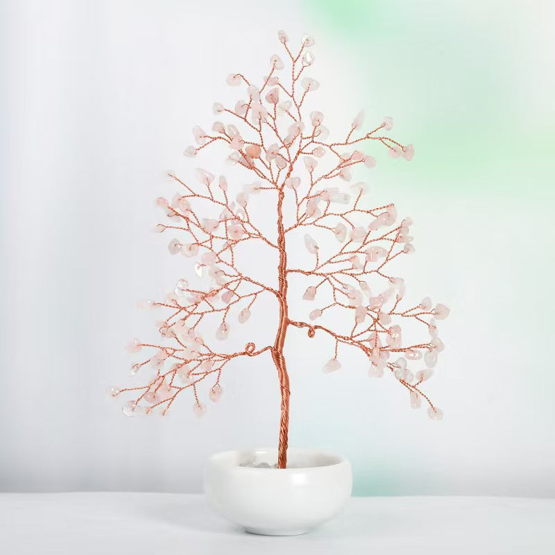Mini Natural Crystal Tree with White Ceramic Pot – Handmade Gemstone Ornament for Home & Office