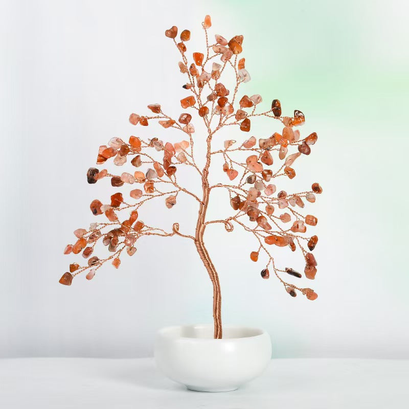 Mini Natural Crystal Tree with White Ceramic Pot – Handmade Gemstone Ornament for Home & Office