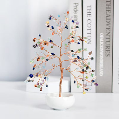 Mini Natural Crystal Tree with White Ceramic Pot – Handmade Gemstone Ornament for Home & Office