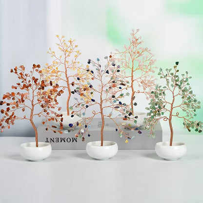 Mini Natural Crystal Tree with White Ceramic Pot – Handmade Gemstone Ornament for Home & Office