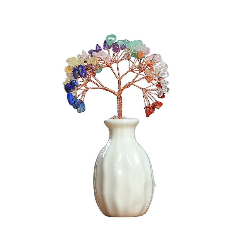 Decorative vase with a colorful crystal tree 