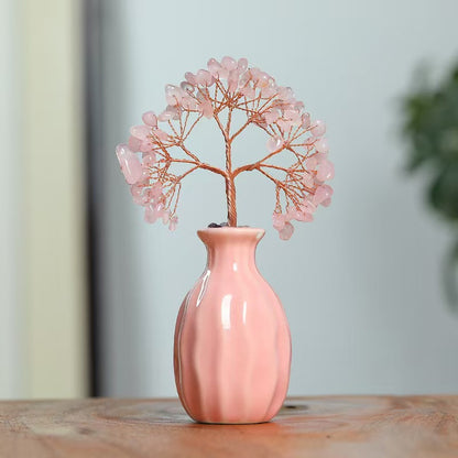 🌈 Rainbow Crystal Healing Tree in Ceramic Vase – 7 Chakra Gemstone Decor for Harmony & Balance