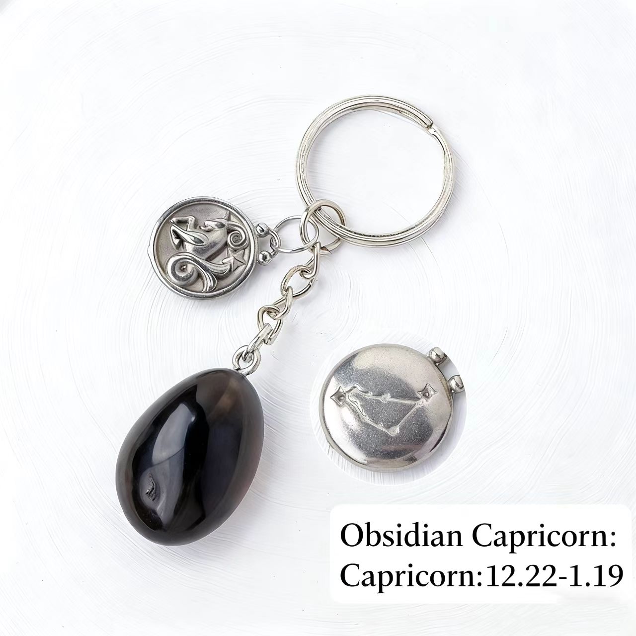 Obsidian Crystal Keychain – Capricorn Zodiac Protection Charm