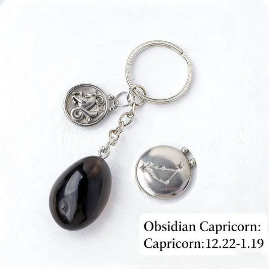 Obsidian Crystal Keychain – Capricorn Zodiac Protection Charm