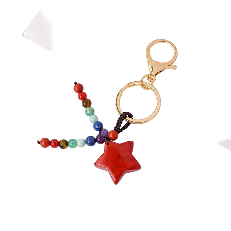 Healing Crystal Star Keychain – 7 Chakra Energy Charm with Natural Stone Beads
