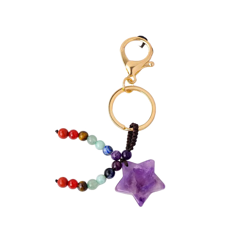 Healing Crystal Star Keychain – 7 Chakra Energy Charm with Natural Stone Beads