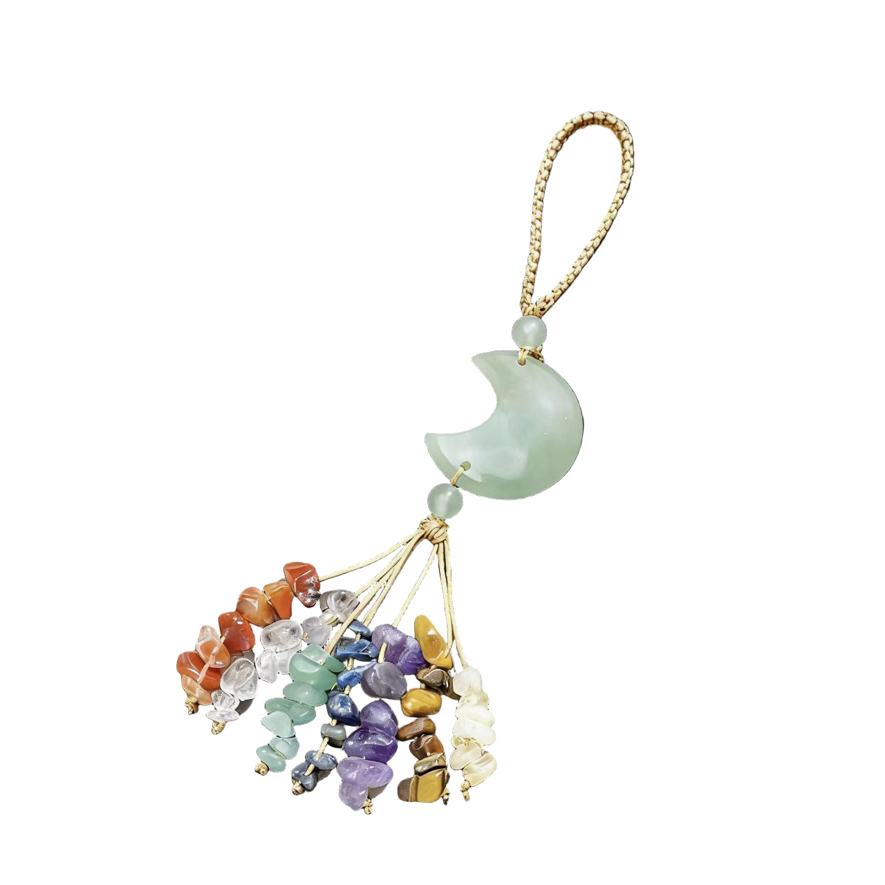 Crystal Moon Charm with Healing Gem Chips – Chakra Energy Hanging Decoration for Car, Bag, or Home