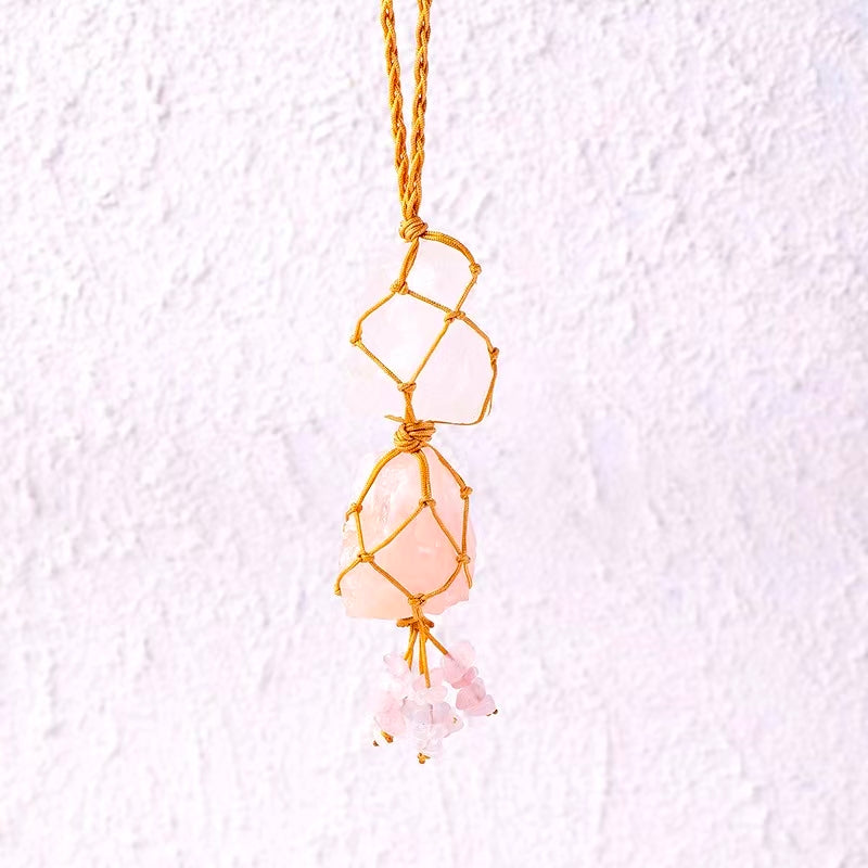 Raw Crystal Elemental Pendant – Handwoven Healing Stone Amulet for Protection & Balance