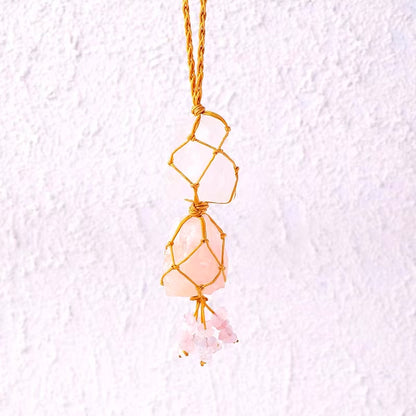 Raw Crystal Elemental Pendant – Handwoven Healing Stone Amulet for Protection & Balance