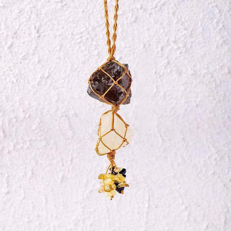 Raw Crystal Elemental Pendant – Handwoven Healing Stone Amulet for Protection & Balance
