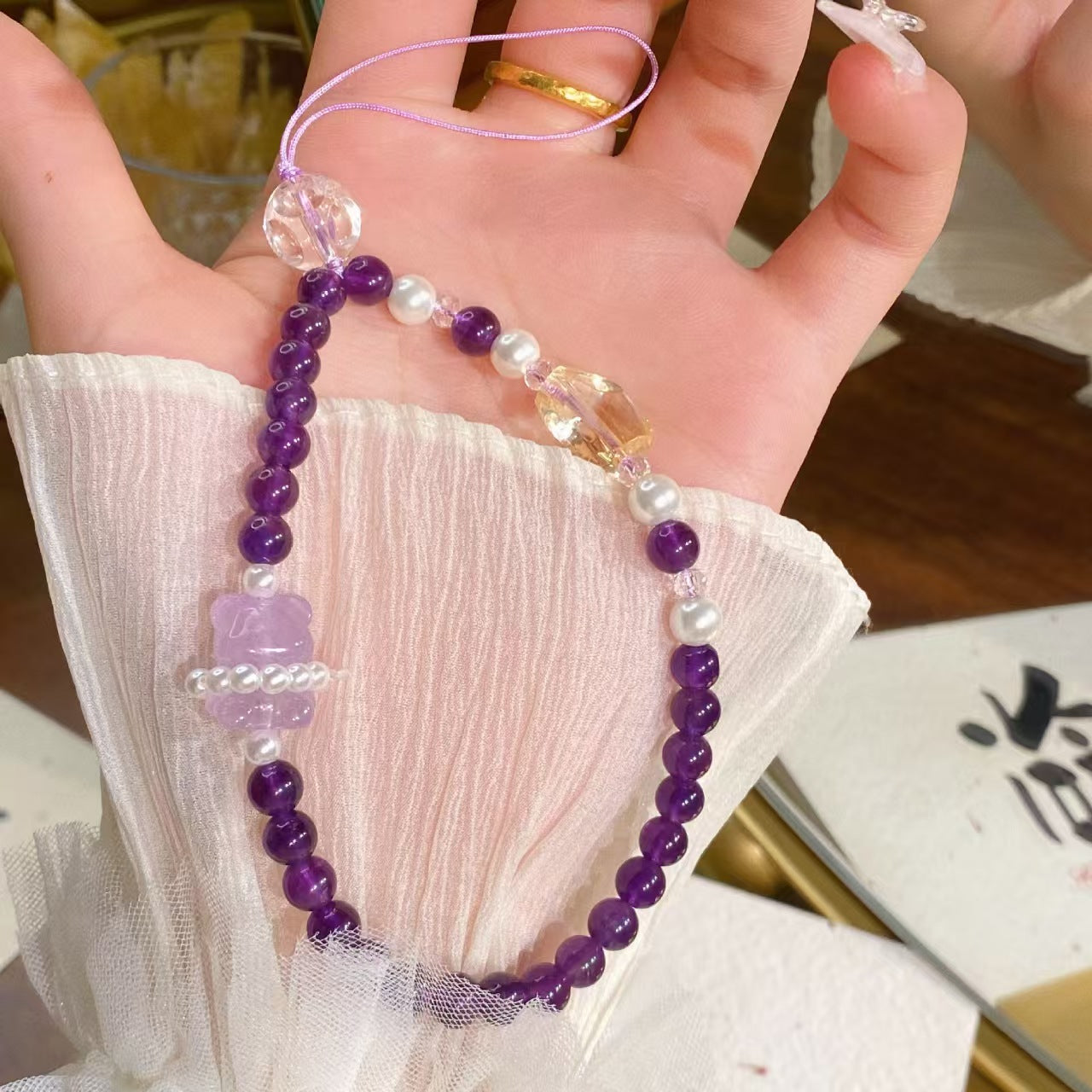 Amethyst Crystal Phone Charm – Handmade Purple Healing Energy Lanyard