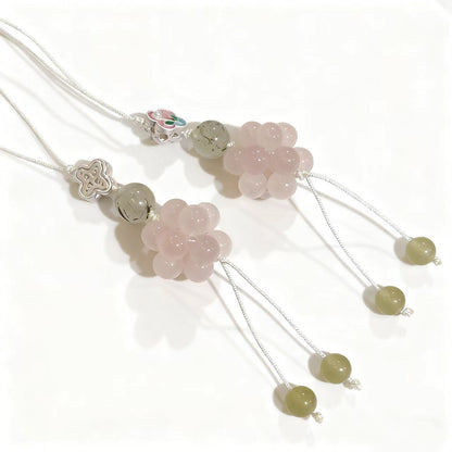Rose Quartz Lucky Flower Charm – Crystal Phone Strap for Love & Sweet Vibes