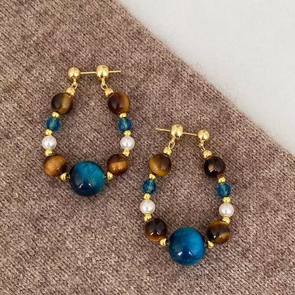 Tiger Eye & Blue Goldstone Hoop Earrings – Empowering Crystal Energy for Confidence & Intuition