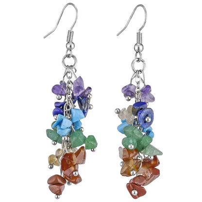 Rainbow Crystal Cluster Drop Earrings – 7 Chakra-Inspired Healing Dangles
