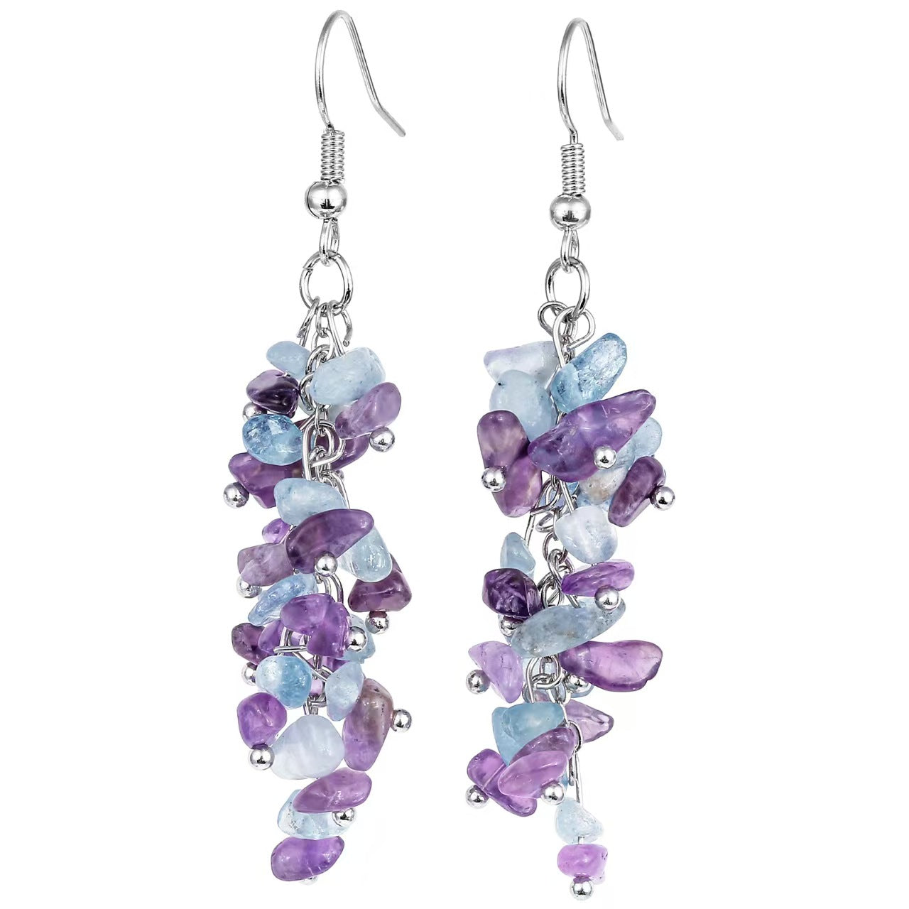 Rainbow Crystal Cluster Drop Earrings – 7 Chakra-Inspired Healing Dangles