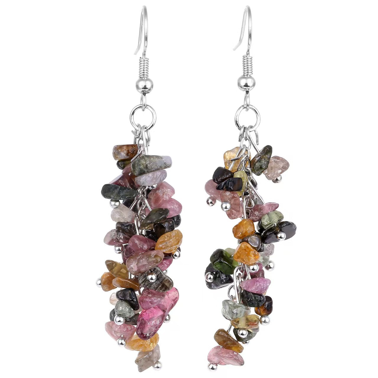 Rainbow Crystal Cluster Drop Earrings – 7 Chakra-Inspired Healing Dangles