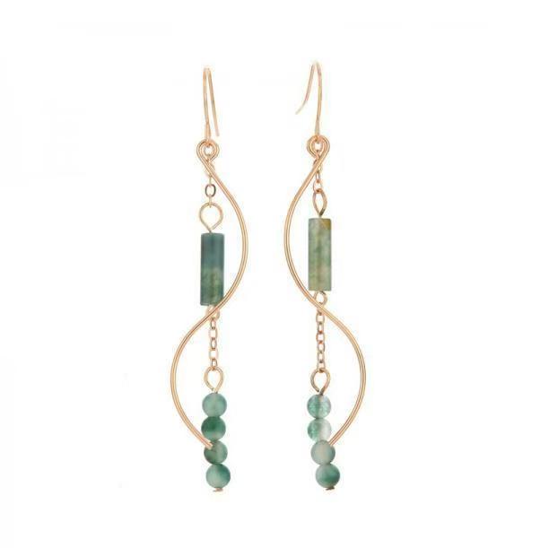 Moss Agate Flowing Earrings – Vintage Court Style for Earth Element Healing