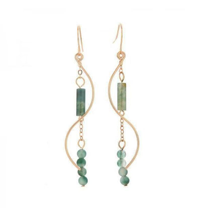 Moss Agate Flowing Earrings – Vintage Court Style for Earth Element Healing