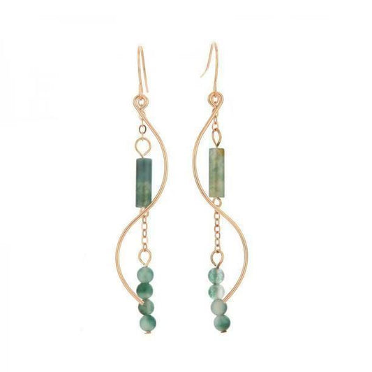 Moss Agate Flowing Earrings – Vintage Court Style for Earth Element Healing